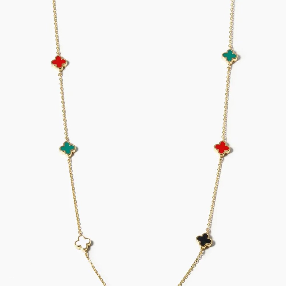 18K Gold Dipped   6mm Enamel Filled Quatrefoil Station Necklace